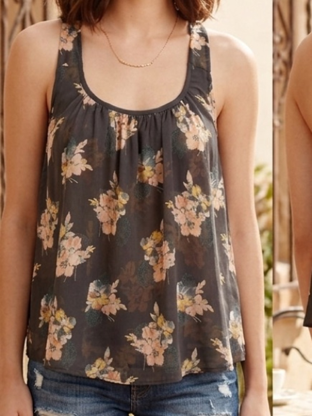 Kimchi Blue Floral Racerback Tank Top XS Sheer Layered Boho Swing Tank